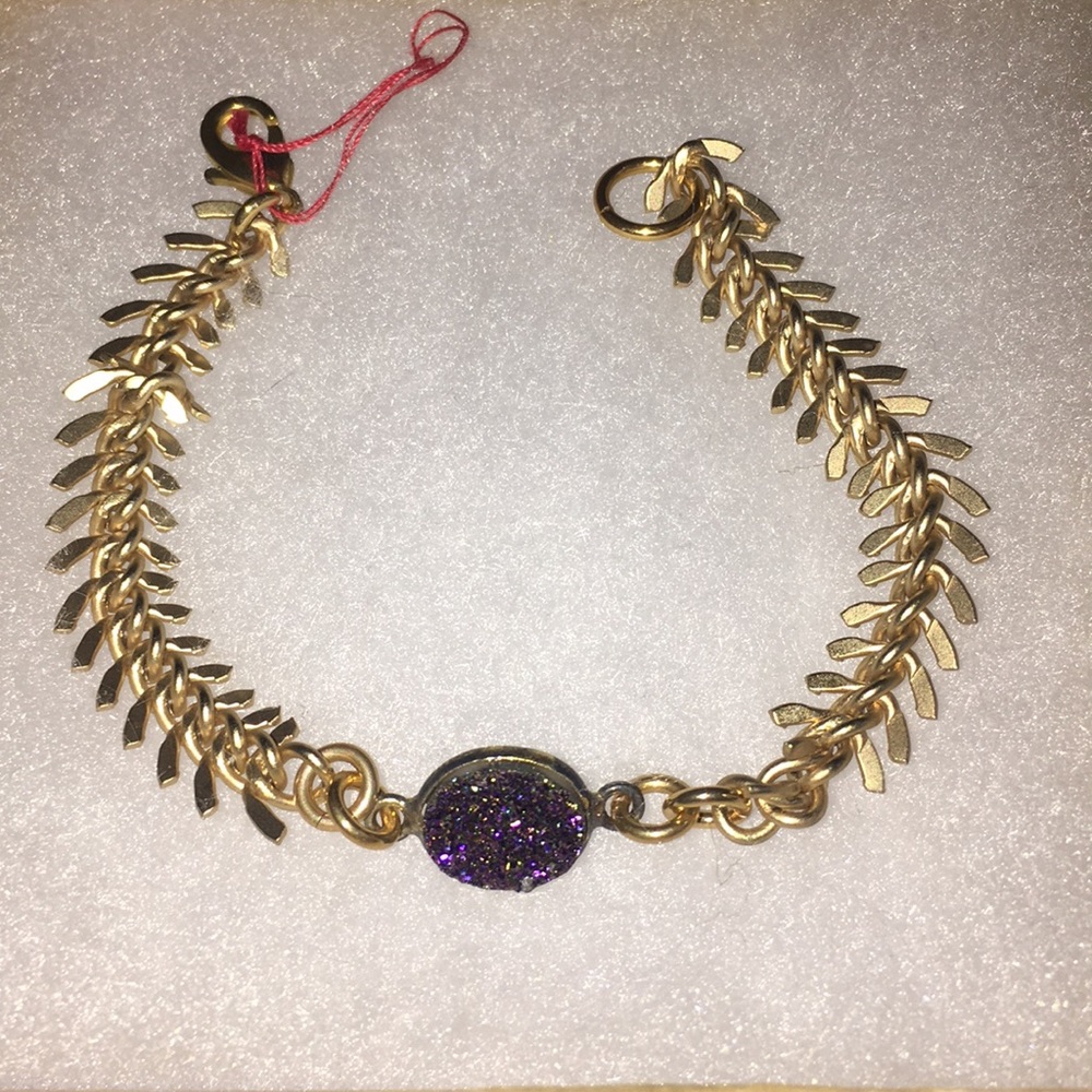 Wishbone chain bracelet metallic purple stone